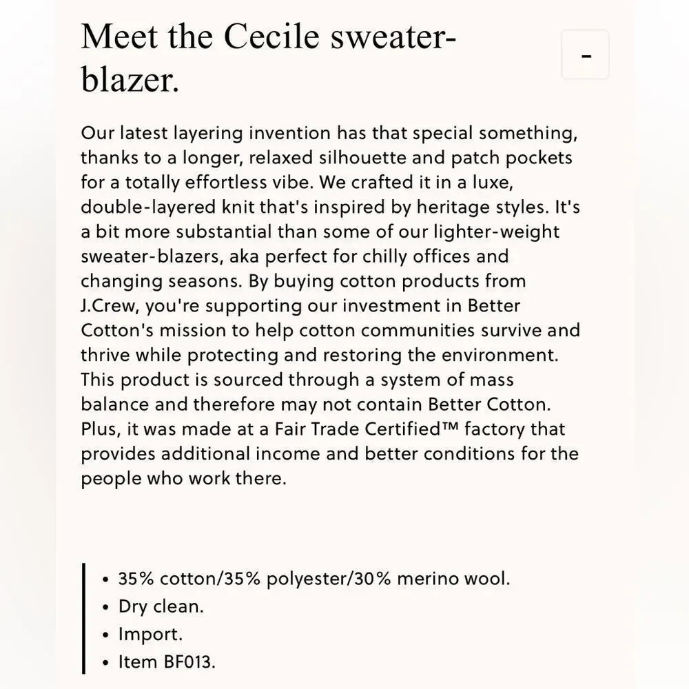 J. Crew Cecile relaxed sweater-blazer. Navy. Size L. NWT.